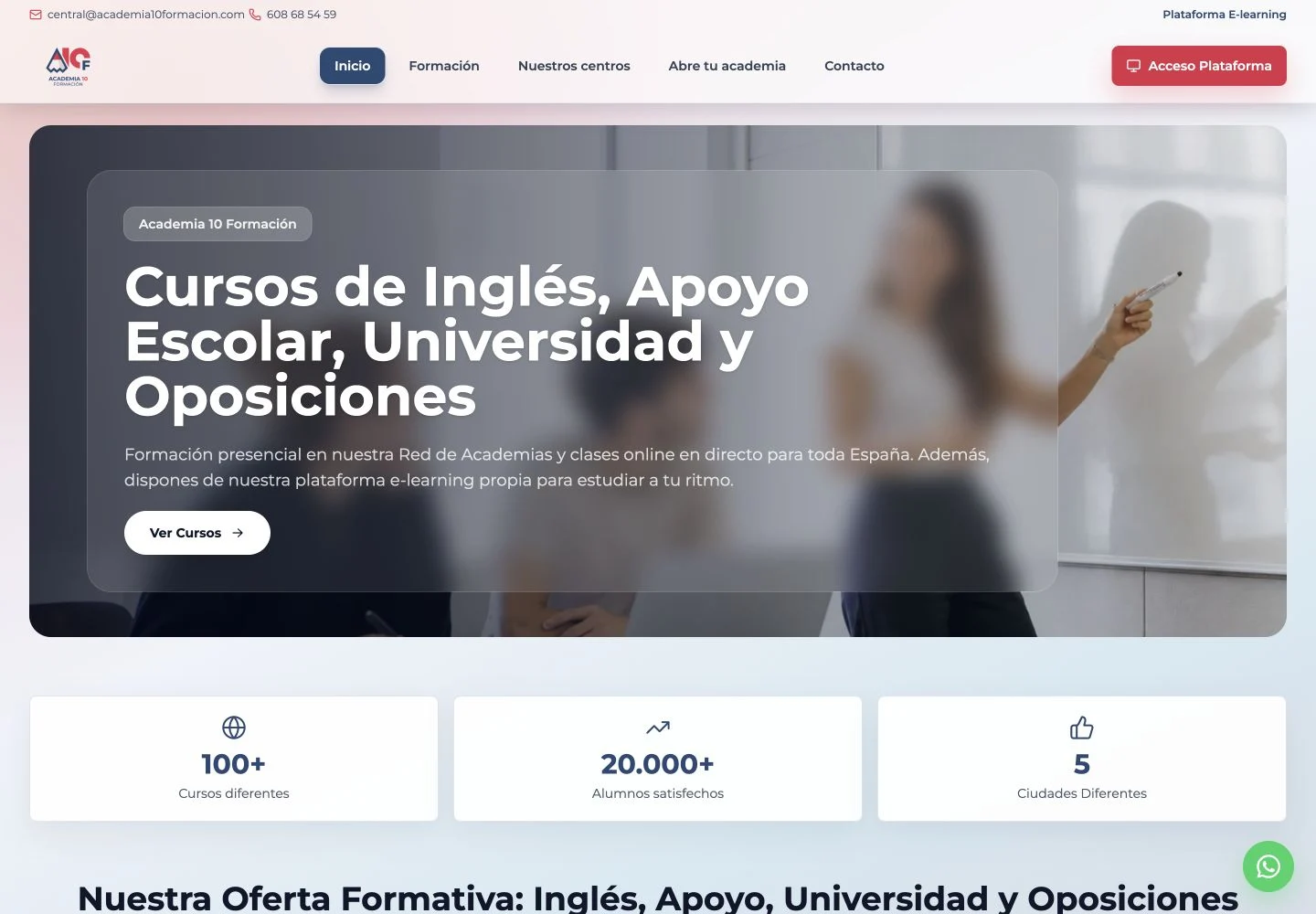 Captura de la web de Academia 10 Formación